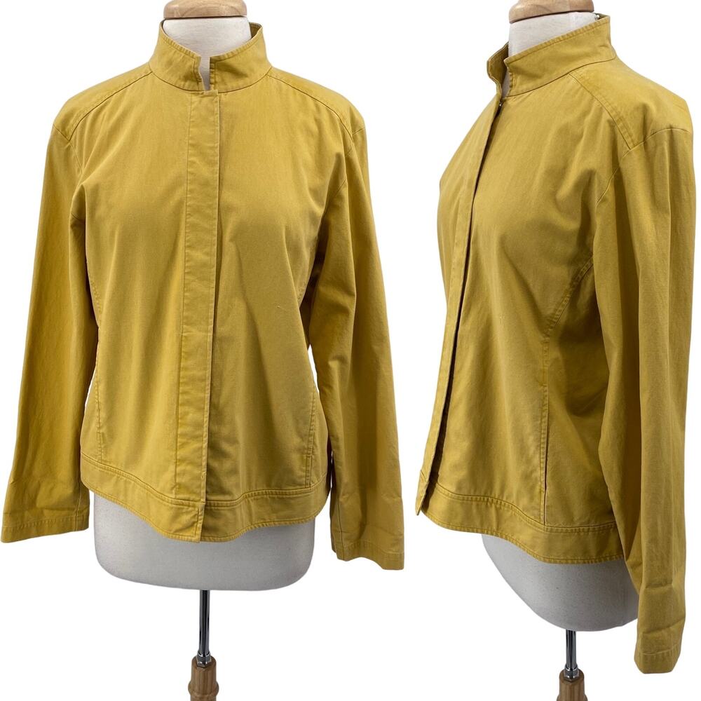 Eileen Fisher Cotton Jacket Snap Front Pockets Mustard Yellow Womens size Large